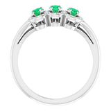 14K Gold Oval Lab-Grown Emerald & Natural Diamond Halo-Style Three-Stone Ring - White Gold - view 2