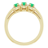 14K Gold Oval Lab-Grown Emerald & Natural Diamond Halo-Style Three-Stone Ring - Yellow Gold - view 2