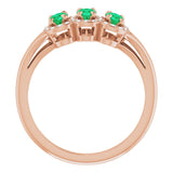 14K Gold Oval Lab-Grown Emerald & Natural Diamond Halo-Style Three-Stone Ring - Rose Gold - view 2