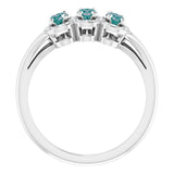 14K Gold Oval Lab-Grown Alexandrite & Natural Diamond Halo-Style Three-Stone Ring - White Gold - view 2