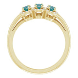 14K Gold Oval Lab-Grown Alexandrite & Natural Diamond Halo-Style Three-Stone Ring - Yellow Gold - view 2