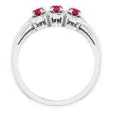 14K Gold Oval Natural Ruby & Natural Diamond Halo-Style Three-Stone Ring - White Gold - view 2