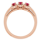 14K Gold Oval Lab-Grown Ruby & Natural Diamond Halo-Style Three-Stone Ring - Rose Gold - view 2