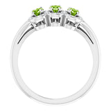Platinum Oval Natural Peridot & Natural Diamond Halo-Style Three-Stone Ring - view 2