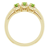 14K Gold Oval Natural Peridot & Natural Diamond Halo-Style Three-Stone Ring - Yellow Gold - view 2