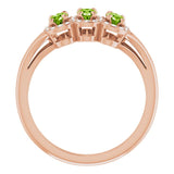 14K Gold Oval Natural Peridot & Natural Diamond Halo-Style Three-Stone Ring - Rose Gold - view 2