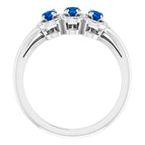 Platinum Oval Natural Blue Sapphire & Natural Diamond Halo-Style Three-Stone Ring - view 2