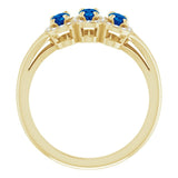 14K Gold Oval Lab-Grown Blue Sapphire & Natural Diamond Halo-Style Three-Stone Ring - Yellow Gold - view 2