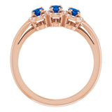 14K Gold Oval Natural Blue Sapphire & Natural Diamond Halo-Style Three-Stone Ring - Rose Gold - view 2