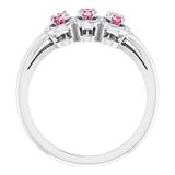 Platinum Oval Natural Pink Tourmaline & Natural Diamond Halo-Style Three-Stone Ring - view 2