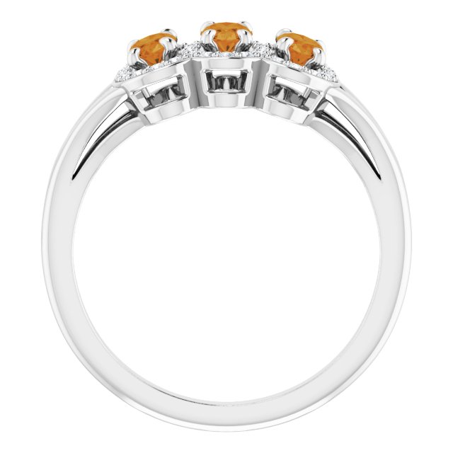 14K Gold Oval Natural Citrine & Natural Diamond Halo-Style Three-Stone Ring - White Gold - view 2