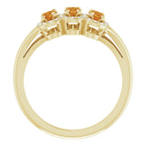 14K Gold Oval Natural Citrine & Natural Diamond Halo-Style Three-Stone Ring - Yellow Gold - view 2