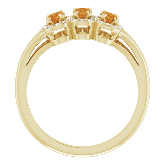 14K Gold Oval Natural Citrine & Natural Diamond Halo-Style Three-Stone Ring - Yellow Gold - view 2