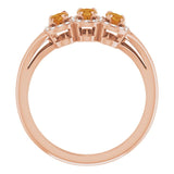 14K Gold Oval Natural Citrine & Natural Diamond Halo-Style Three-Stone Ring - Rose Gold - view 2