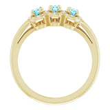 14K Gold Oval Natural Blue Zircon & Natural Diamond Halo-Style Three-Stone Ring - Yellow Gold - view 2