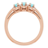 14K Gold Oval Natural Blue Zircon & Natural Diamond Halo-Style Three-Stone Ring - Rose Gold - view 2