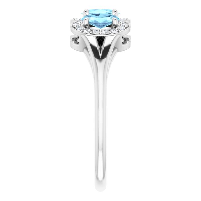 Platinum Oval Natural Aquamarine & Natural Diamond Halo-Style Three-Stone Ring - view 4