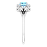14K Gold Oval Natural Aquamarine & Natural Diamond Halo-Style Three-Stone Ring - White Gold - view 4