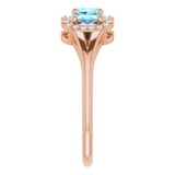 14K Gold Oval Natural Aquamarine & Natural Diamond Halo-Style Three-Stone Ring - Rose Gold - view 4