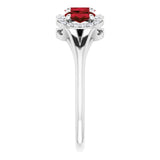 14K Gold Oval Natural Mozambique Garnet & Natural Diamond Halo-Style Three-Stone Ring – 5x3mm - White Gold - view 4