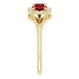 14K Gold Oval Natural Mozambique Garnet & Natural Diamond Halo-Style Three-Stone Ring – 5x3mm - Yellow Gold - view 4