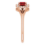 14K Gold Oval Natural Mozambique Garnet & Natural Diamond Halo-Style Three-Stone Ring – 5x3mm - Rose Gold - view 4