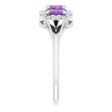 Platinum Oval Natural Amethyst & Natural Diamond Halo-Style Three-Stone Ring - view 4