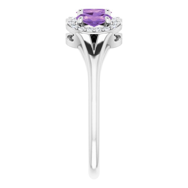 Platinum Oval Natural Amethyst & Natural Diamond Halo-Style Three-Stone Ring - view 4