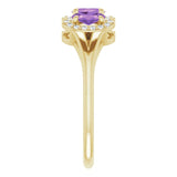 14K Gold Oval Natural Amethyst & Natural Diamond Halo-Style Three-Stone Ring - Yellow Gold - view 4