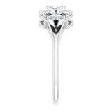 Platinum Oval Natural White Sapphire & Natural Diamond Halo-Style Three-Stone Ring - view 4