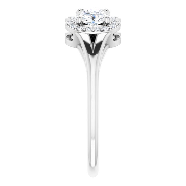 14K Gold Oval Natural White Sapphire & Natural Diamond Halo-Style Three-Stone Ring - White Gold - view 4