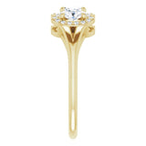 14K Gold Oval Natural White Sapphire & Natural Diamond Halo-Style Three-Stone Ring - Yellow Gold - view 4