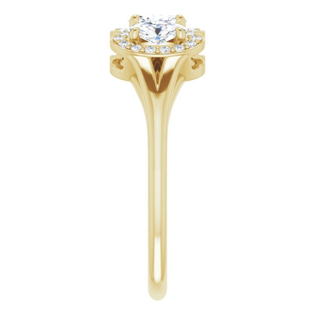 14K Gold Oval Natural White Sapphire & Natural Diamond Halo-Style Three-Stone Ring - Yellow Gold - view 4