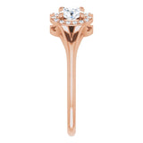 14K Gold Oval Natural White Sapphire & Natural Diamond Halo-Style Three-Stone Ring - Rose Gold - view 4