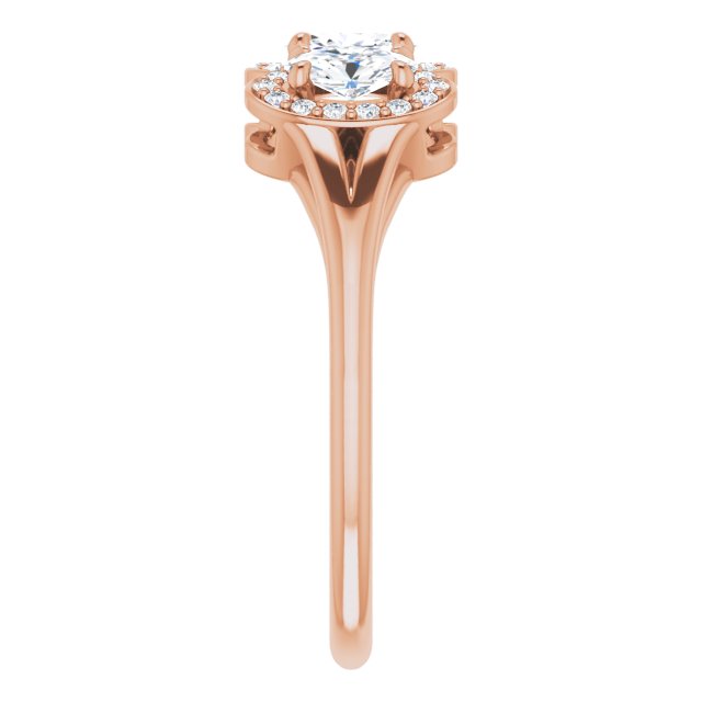 14K Gold Oval Natural White Sapphire & Natural Diamond Halo-Style Three-Stone Ring - Rose Gold - view 4