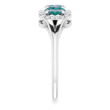 14K Gold Oval Lab-Grown Alexandrite & Natural Diamond Halo-Style Three-Stone Ring - White Gold - view 4