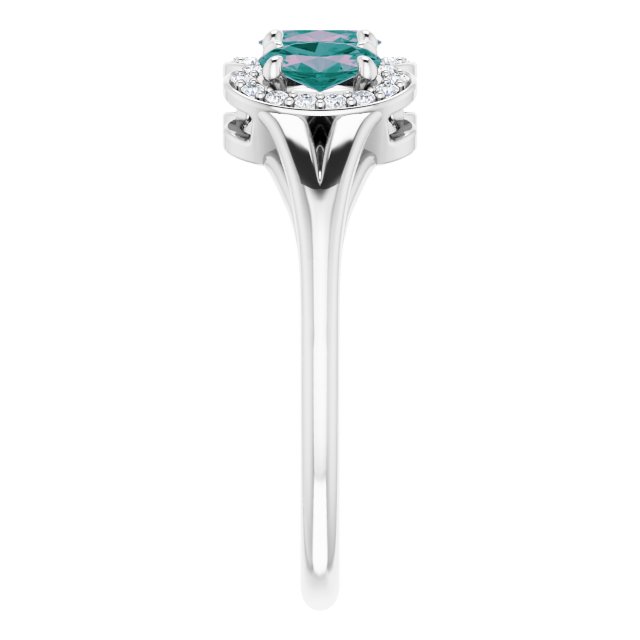 14K Gold Oval Lab-Grown Alexandrite & Natural Diamond Halo-Style Three-Stone Ring - White Gold - view 4