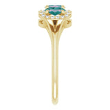 14K Gold Oval Lab-Grown Alexandrite & Natural Diamond Halo-Style Three-Stone Ring - Yellow Gold - view 4