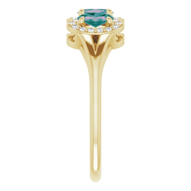 14K Gold Oval Lab-Grown Alexandrite & Natural Diamond Halo-Style Three-Stone Ring - Yellow Gold - view 4