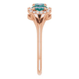 14K Gold Oval Lab-Grown Alexandrite & Natural Diamond Halo-Style Three-Stone Ring - Rose Gold - view 4