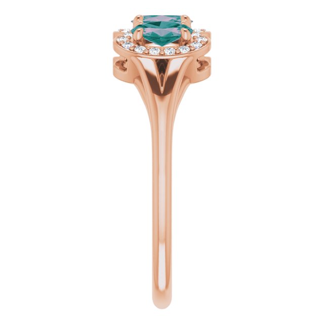 14K Gold Oval Lab-Grown Alexandrite & Natural Diamond Halo-Style Three-Stone Ring - Rose Gold - view 4