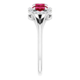 14K Gold Oval Natural Ruby & Natural Diamond Halo-Style Three-Stone Ring - White Gold - view 4