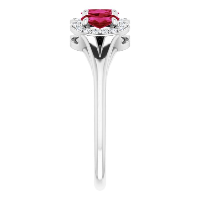 14K Gold Oval Natural Ruby & Natural Diamond Halo-Style Three-Stone Ring - White Gold - view 4