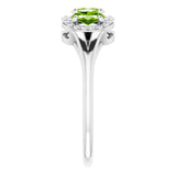 14K Gold Oval Natural Peridot & Natural Diamond Halo-Style Three-Stone Ring - White Gold - view 4