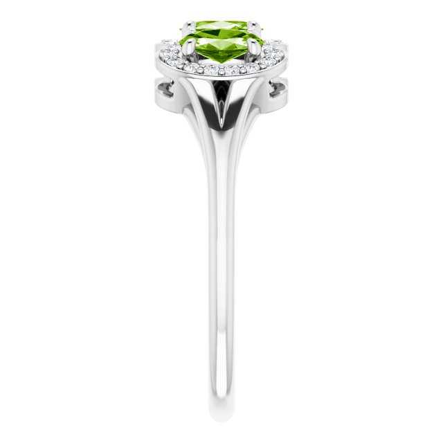 Platinum Oval Natural Peridot & Natural Diamond Halo-Style Three-Stone Ring - view 4
