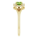 14K Gold Oval Natural Peridot & Natural Diamond Halo-Style Three-Stone Ring - Yellow Gold - view 4