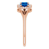 14K Gold Oval Natural Blue Sapphire & Natural Diamond Halo-Style Three-Stone Ring - Rose Gold - view 4