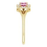 14K Gold Oval Natural Pink Tourmaline & Natural Diamond Halo-Style Three-Stone Ring - Yellow Gold - view 4