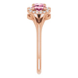 14K Gold Oval Natural Pink Tourmaline & Natural Diamond Halo-Style Three-Stone Ring - Rose Gold - view 4