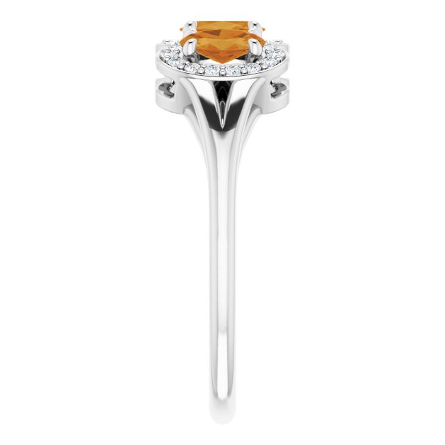 14K Gold Oval Natural Citrine & Natural Diamond Halo-Style Three-Stone Ring - White Gold - view 4